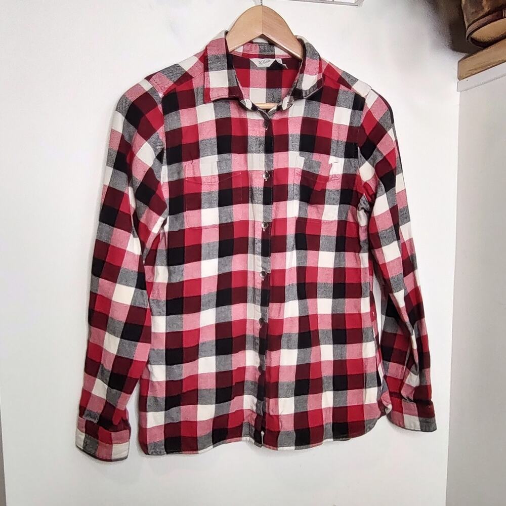 Woolrich Red/White/Black Cotton Button Down Long Sleeve Flannel Top Size Medium